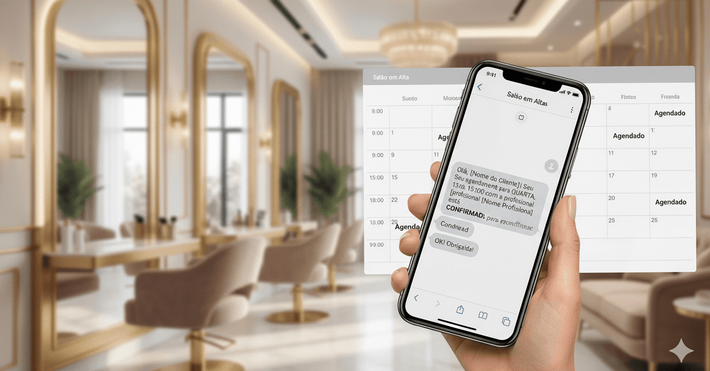 Smartphone mostrando mensagem de confirmação de agendamento de salão de beleza